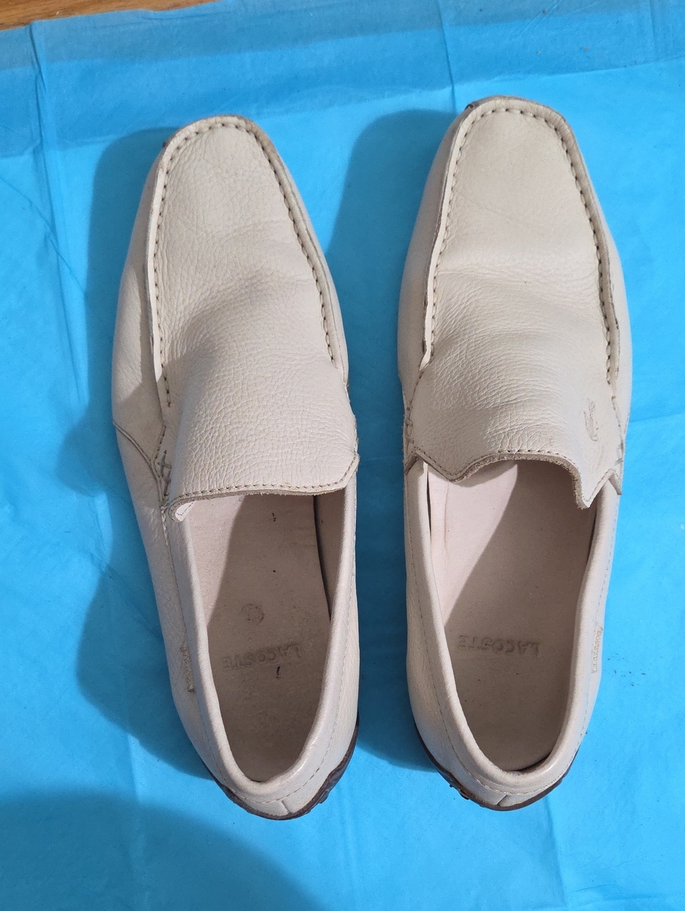 Lacoste Cream Leather Slip-On Loafers